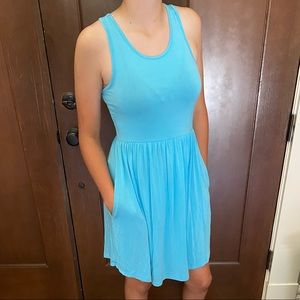 Aqua Blue Tank Dress with Pockets